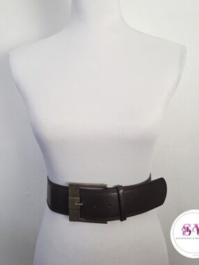 Brown Wide Belt with Brass Buckle